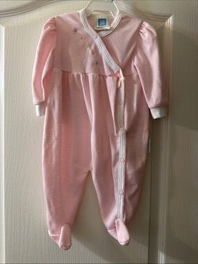 Little Me Pink Striped Footed One-Piece with Embroidered Stars